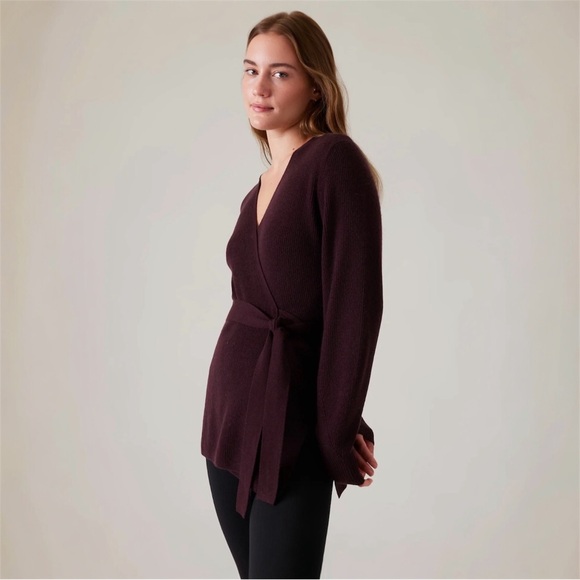 Athleta Alpine Wrap Sweater in Spiced Cabernet Merino Wool/Cashmere Sz S - Picture 2 of 14